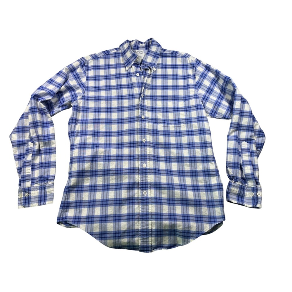 Brooks Brothers Regent Blue Plaid Button Down Shirt Medium Supima Cotton USA